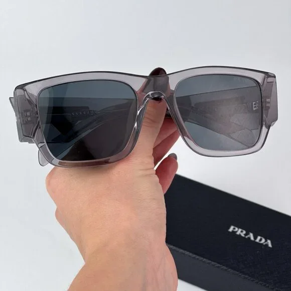 Prada PR10ZSF 16Z70B BRAND NEW Sunglasses Transparent Asphalt Grey Square Unisex Prada PR 10ZSF Pillow Sunglasses For Men main image 4
